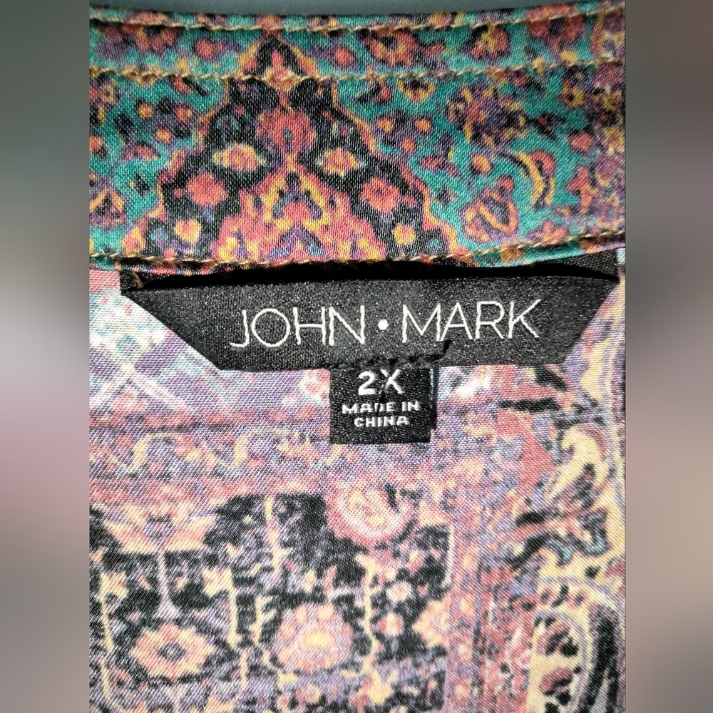 John Mark (Sz 2x) Multicolor Patchwork Button Dow… - image 2